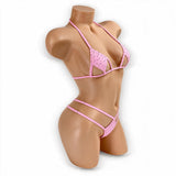 Baby pink Tiffany rhinestone set, side view showing double waist straps and sliders
