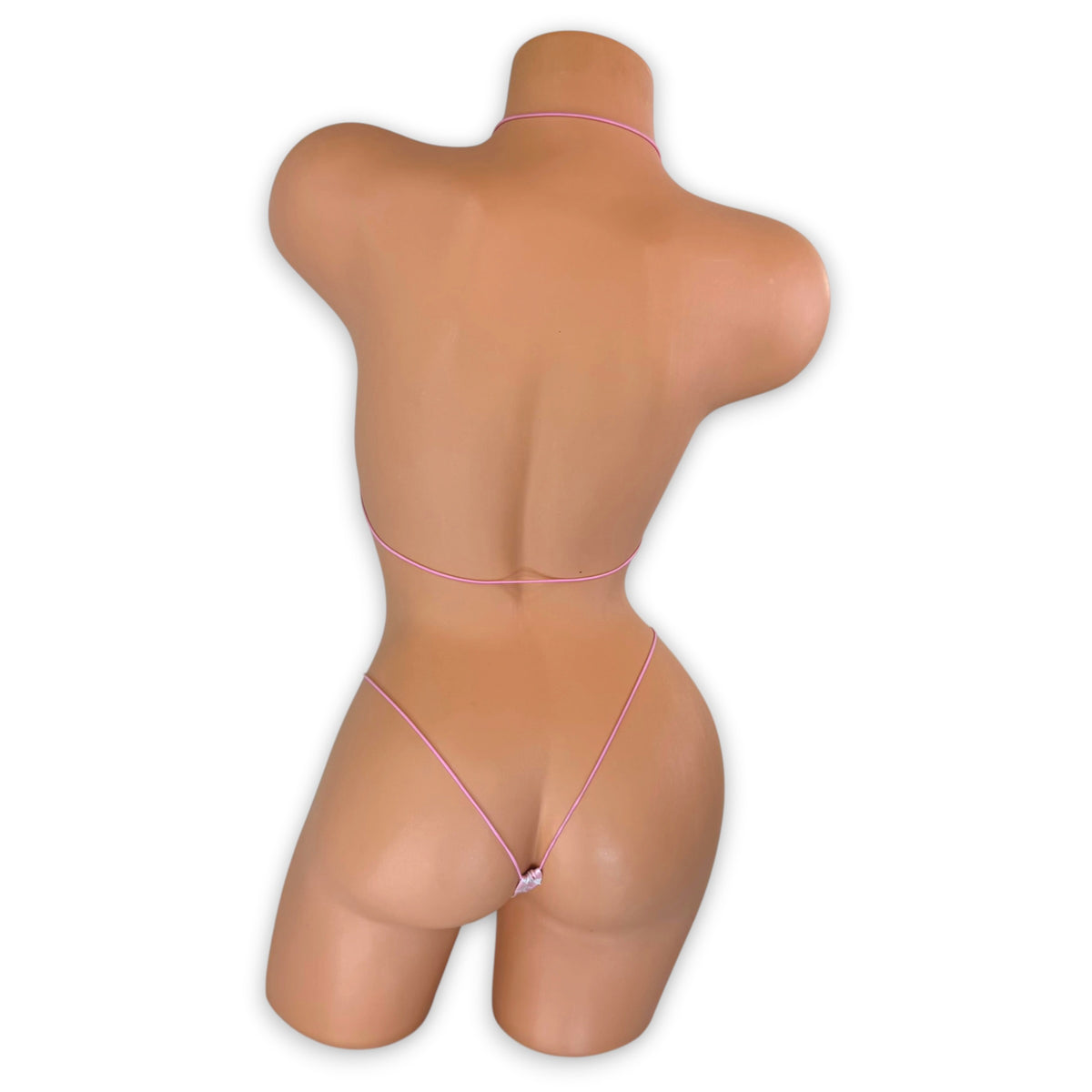 Baby Pink & White Wavy Checkerboard micro 'kini, back view on mannequin