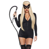 Front view of black 54-inch faux leather braided costume whip - Golddiggers Boutique