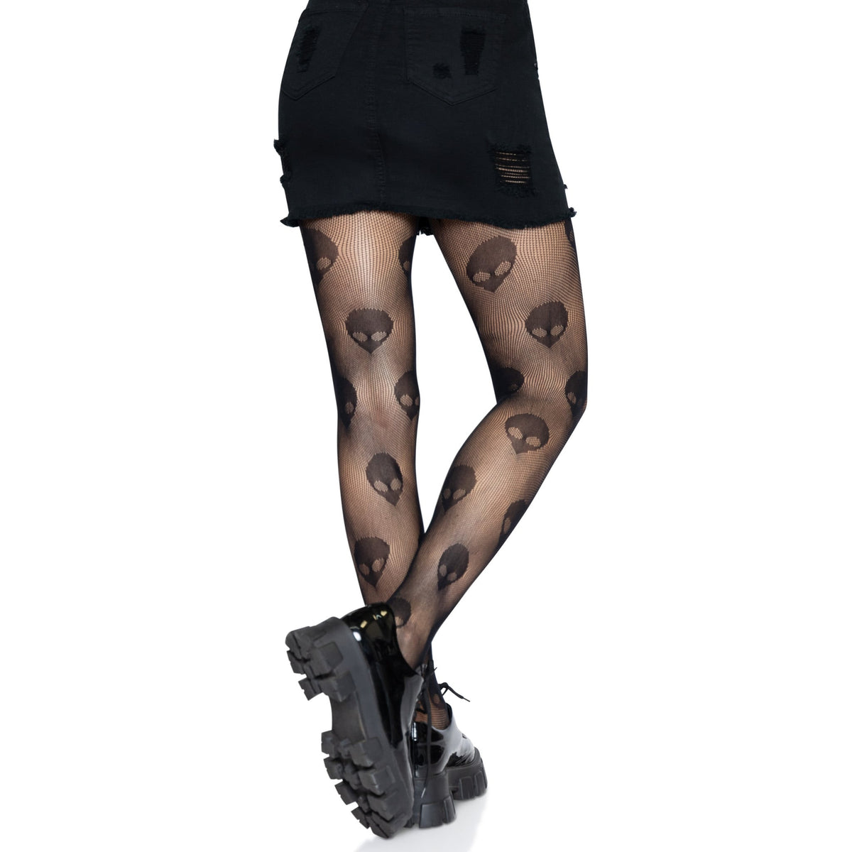 Back view of black alien net tights - Golddiggers Boutique