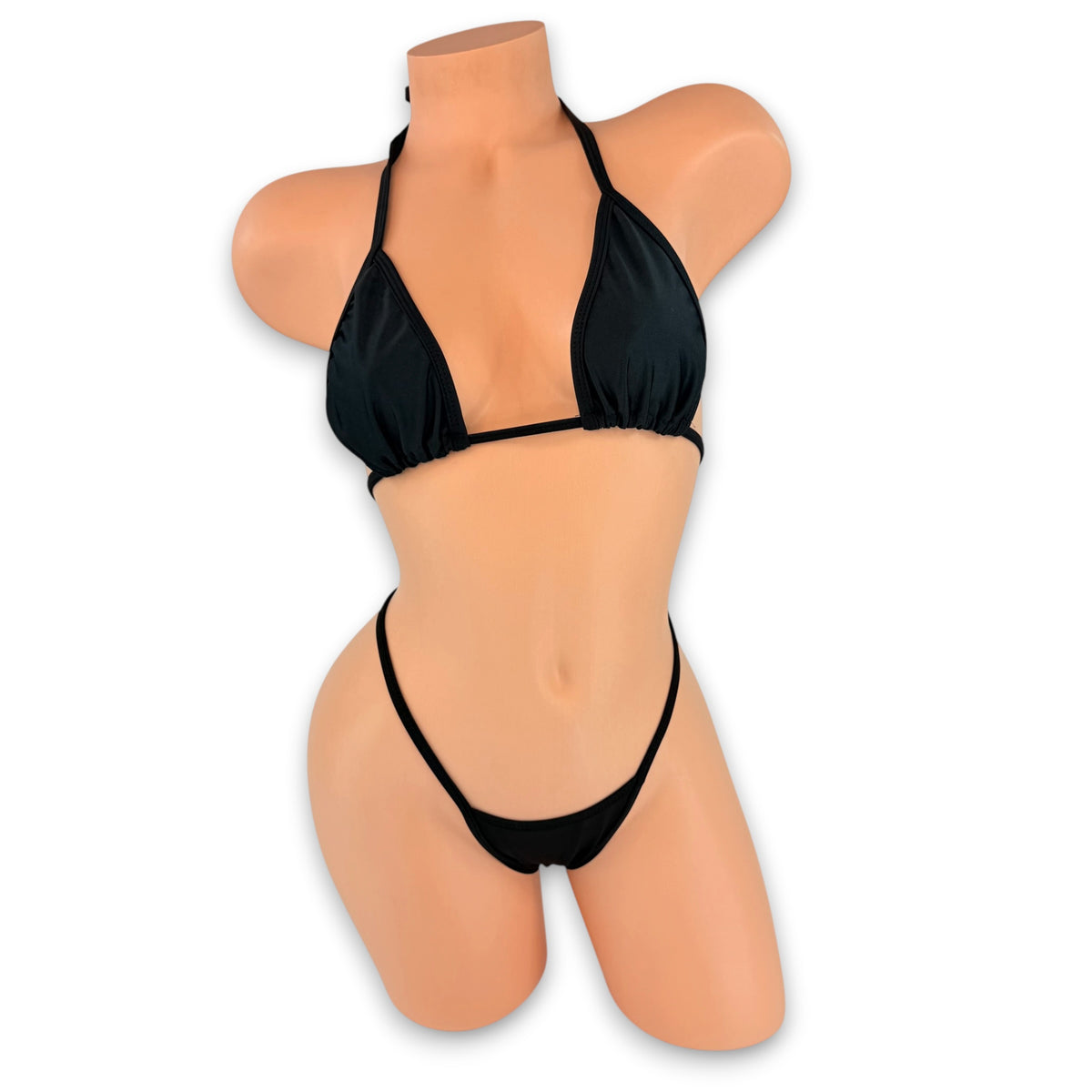 Black Bailey triangle top and g-string, front view without the skirt