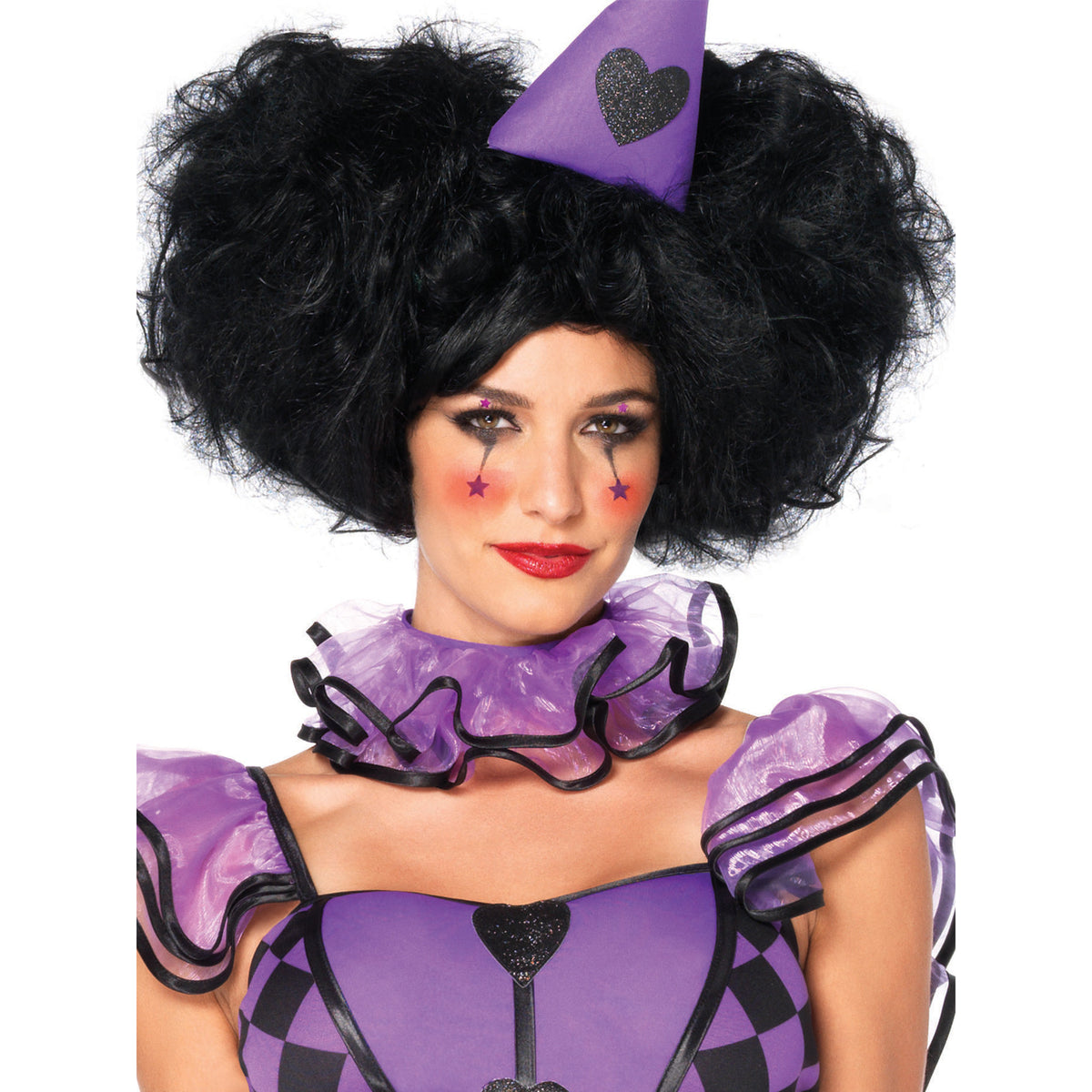 Close-up front view of black bob wig with clip-on side puffs - Golddiggers Boutique