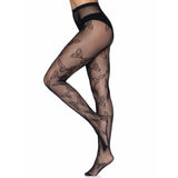 Side view of black butterfly net tights - Golddiggers Boutique