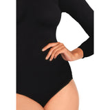 Detail view of black Celeste long sleeve high neck bodysuit - Golddiggers Boutique