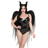 Close front view of black chiffon wings and horn headband set - Golddiggers Boutique