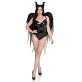 Front view of black chiffon wings and horn headband set - Golddiggers Boutique