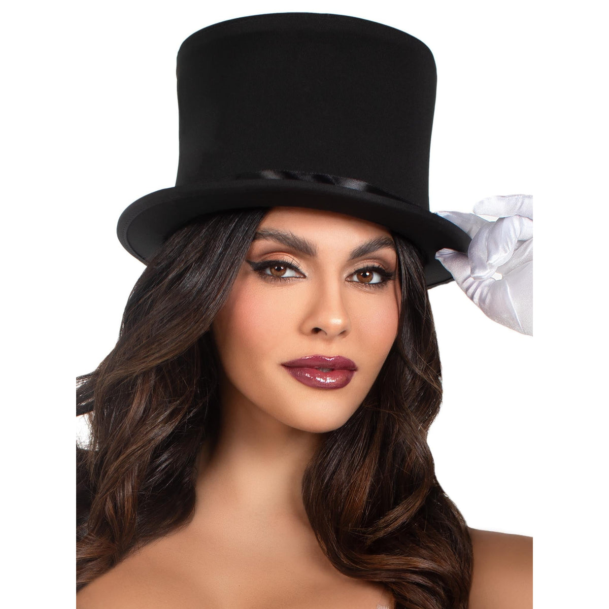 Detail view of black collapsible top hat - Golddiggers Boutique
