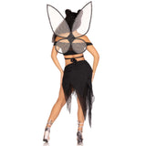 Back view of black dark fairy costume with butterfly crop top and wings - Golddiggers Boutique