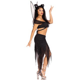 Side view of black dark fairy costume with butterfly crop top and wings - Golddiggers Boutique