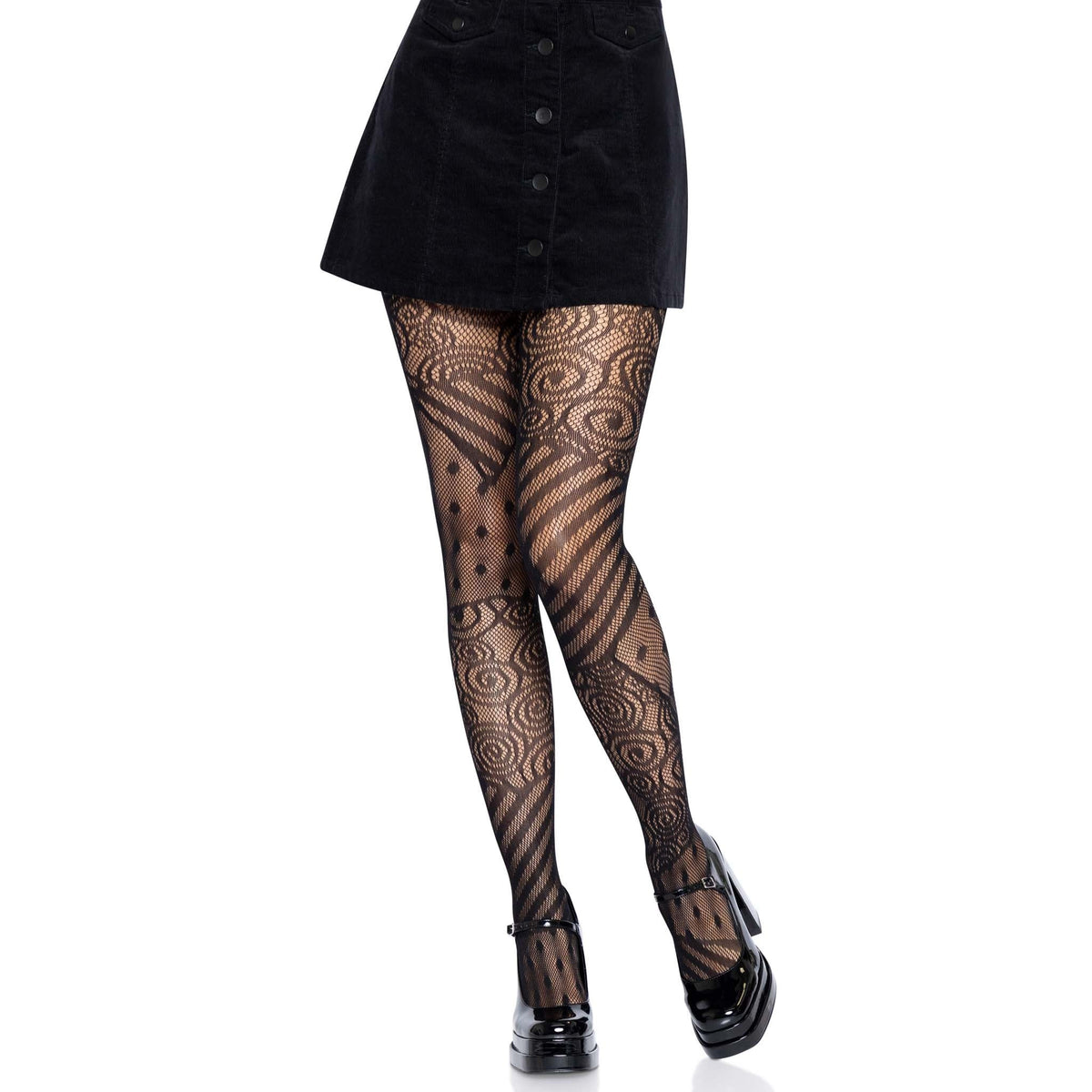 Front view of black doll net tights - Golddiggers Boutique
