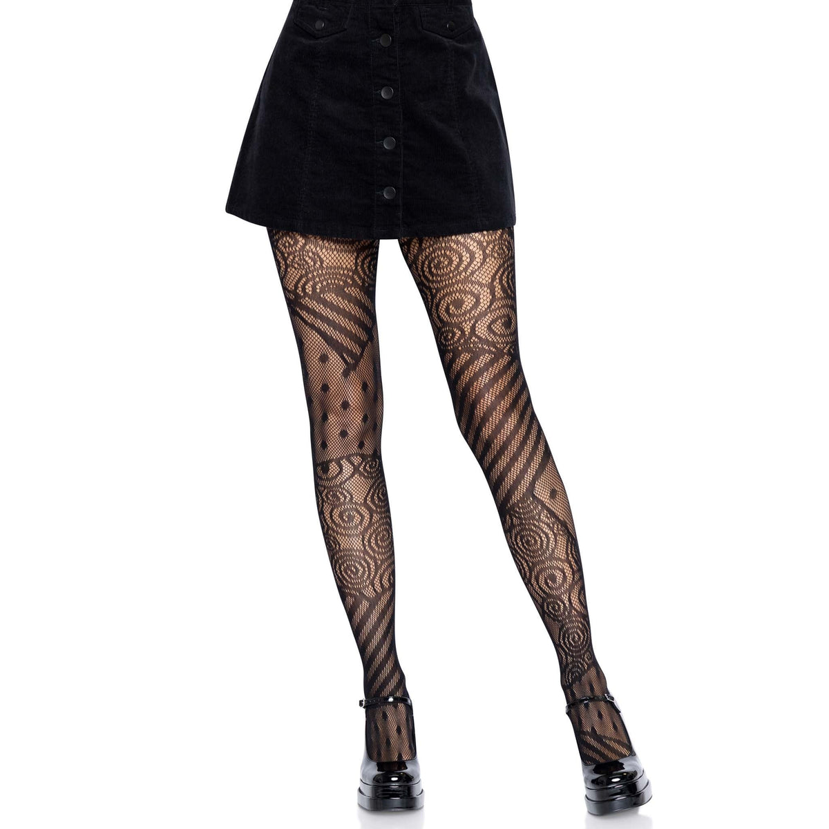 Front view of black doll net tights - Golddiggers Boutique