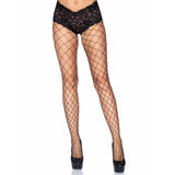 Front view of black fence net tights with lace boyshort top - Golddiggers Boutique