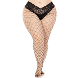 Front view of black fence net tights with lace boyshort top in plus size - Golddiggers Boutique