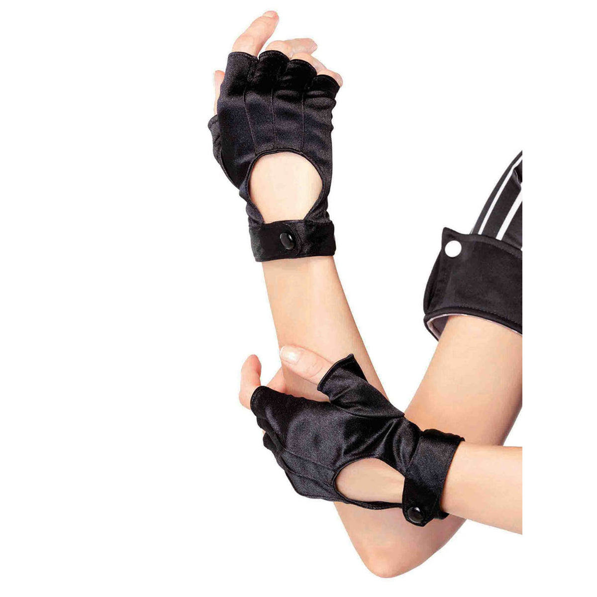 Close-up front view of black fingerless motorcycle gloves - Golddiggers Boutique