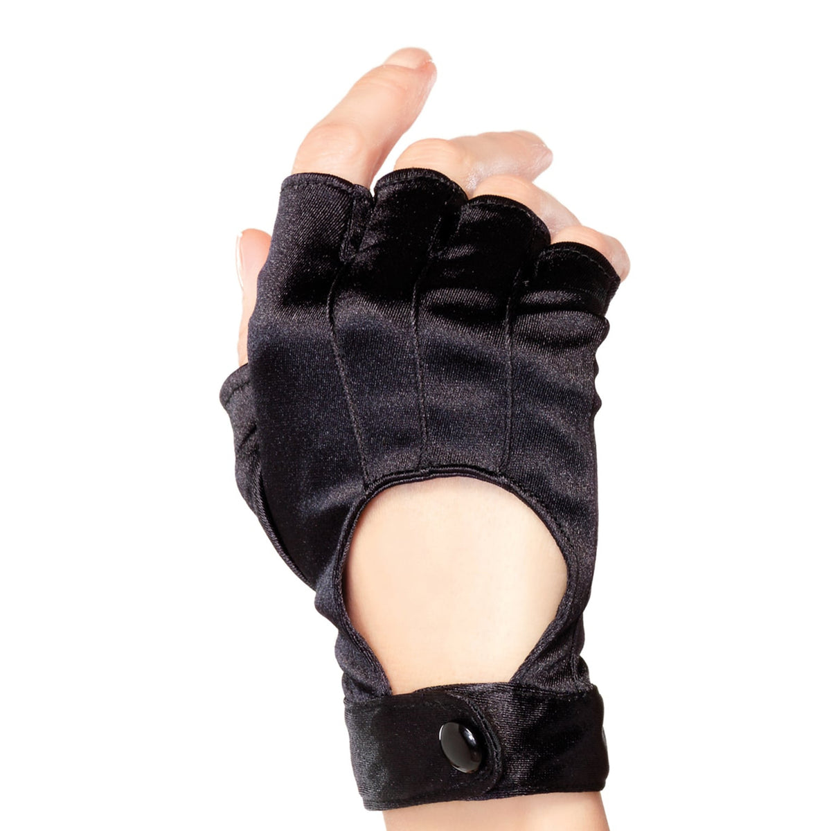 Close-up front view of black fingerless motorcycle gloves - Golddiggers Boutique