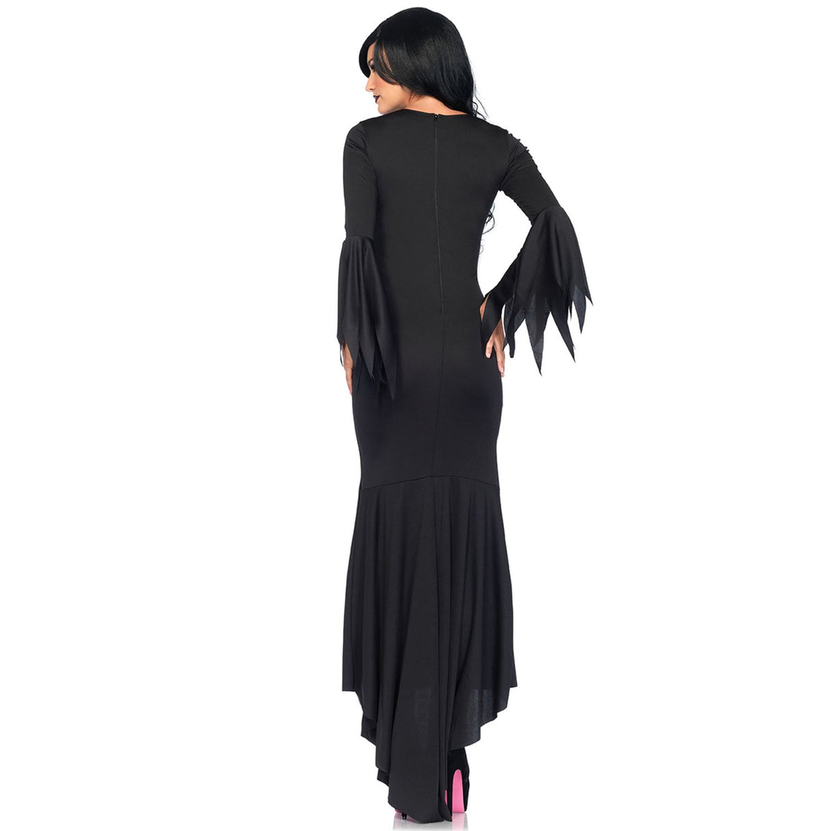Back view of black floor length gothic dress costume - Golddiggers Boutique