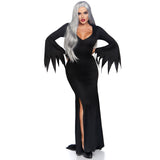 Front view of black floor length gothic dress costume - Golddiggers Boutique
