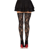Back view of black floral lace stay-up thigh highs - Golddiggers Boutique