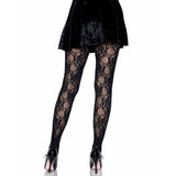 Back view of black floral lace tights - Golddiggers Boutique