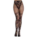 Front view of black french cut dahlia lace tights - Golddiggers Boutique