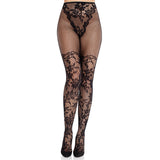 Front view of black french cut dahlia lace tights - Golddiggers Boutique