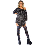 Front view of black glitter spiderweb poncho - Golddiggers Boutique
