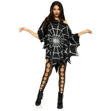 Front view of black glitter spiderweb poncho - Golddiggers Boutique
