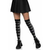 Front view of black & gray argyle knit over the knee socks - Golddiggers Boutique