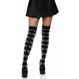Front view of black & gray argyle knit over the knee socks - Golddiggers Boutique