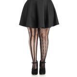 Front view of black harlequin stripe net tights in plus size - Golddiggers Boutique