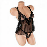 Side view of the Black Juliet lace babydoll set with flowy mesh skirt on a mannequin - Golddiggers Boutique