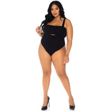 Front view of black Kiara plus size bandeau and suspender bodysuit - Golddiggers Boutique