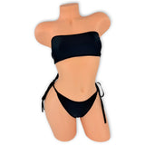 Black Lillian strapless bandeau and tie-side thong 'kini, front view on mannequin