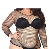Close-up front view of black long sleeve industrial net top in plus size - Golddiggers Boutique