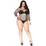 Front view of black long sleeve industrial net top in plus size - Golddiggers Boutique