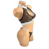 Black Lyric sparkle mesh keyhole halter set, side view on mannequin
