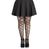 Front view of black plus size bow net tights - Golddiggers Boutique