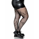 Side view of black plus size flame net tights - Golddiggers Boutique