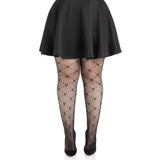 Front view of black plus size heart net tights - Golddiggers Boutique