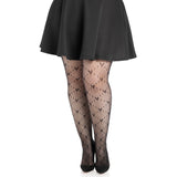 Front view of black plus size heart net tights - Golddiggers Boutique