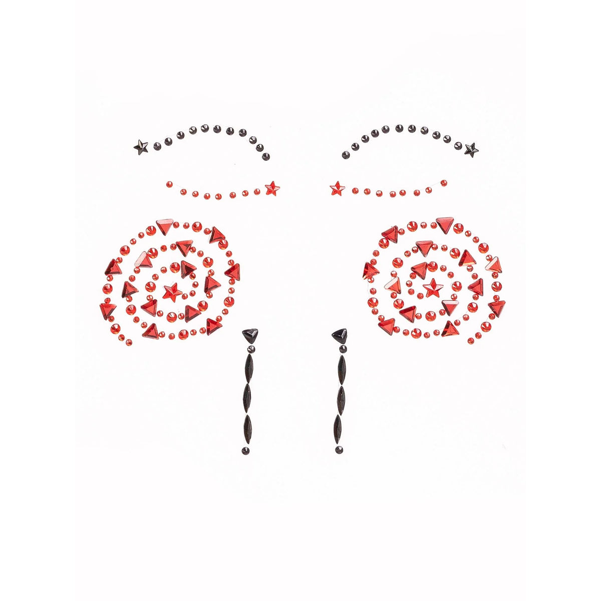 Front view of black and red puppet face jewels - Golddiggers Boutique