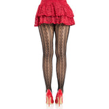 Back view of black & red striped net tights with keyholes and mini bows - Golddiggers Boutique