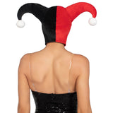 Close back view of black and red velvet harlequin bonnet - Golddiggers Boutique