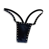 Black rhinestone breakaway g-string, angled flat lay - Golddiggers Boutique