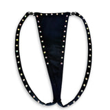 Black rhinestone breakaway g-string with AB crystals, flat lay on white - Golddiggers Boutique