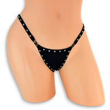 Black rhinestone breakaway g-string on mannequin, front view - Golddiggers Boutique