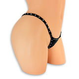 Black rhinestone breakaway g-string on mannequin, side view - Golddiggers Boutique