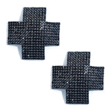 Black rhinestone cross pasties, reusable self-adhesive nipple covers for exotic dancewear, one pair