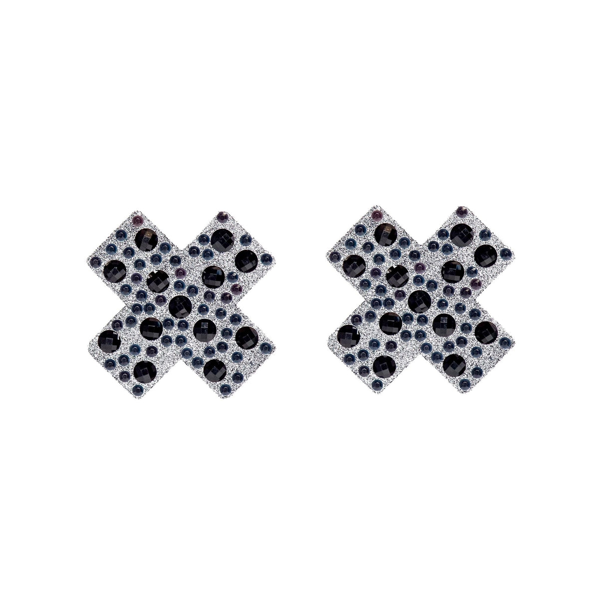 Front view of black rhinestone x pasties - Golddiggers Boutique