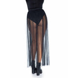 Close-up back view of black sheer multi-slit maxi skirt - Golddiggers Boutique